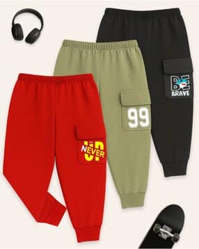 kuchipoo Boys Pack of 3 Typographic Print Relaxed Fit Cargo Pants-picture-21