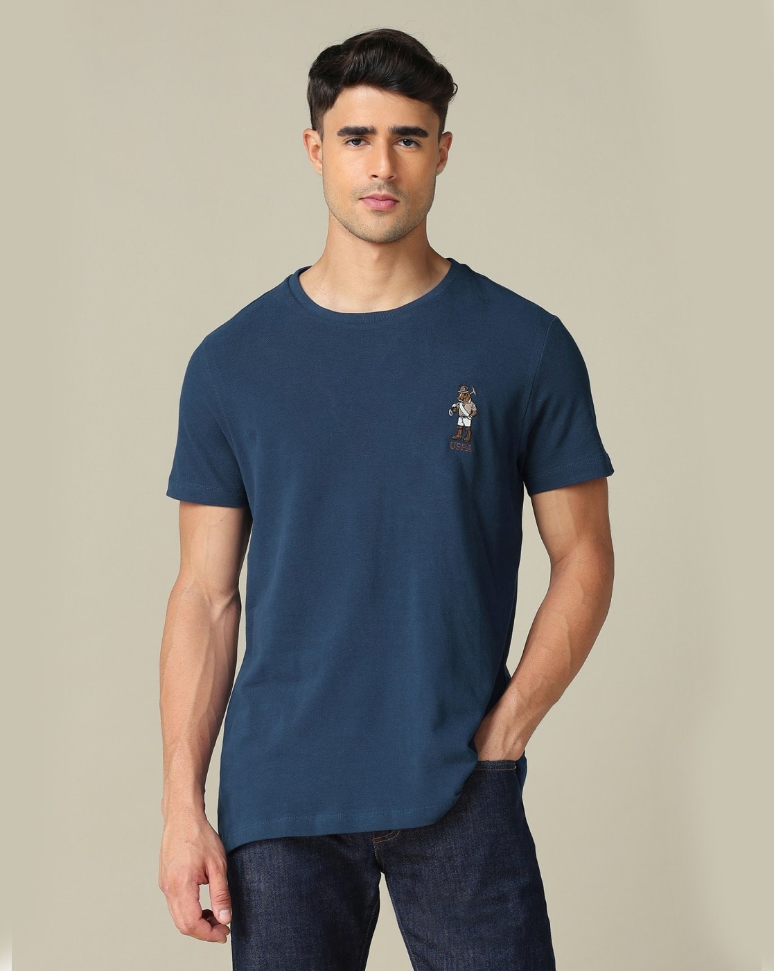 Men Logo Print Regular Fit Crew-Neck T-Shirt