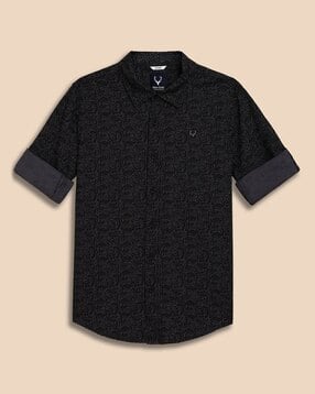 allen solly Boys Printed Slim Fit Shirt with Curved Hem-picture-19
