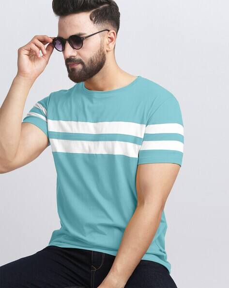 AOOSH Men Colourblock Regular Fit Round-Neck T-Shirt