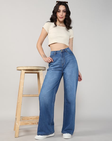 Lee Cooper Women Mid-Wash Wide-Leg Jeans