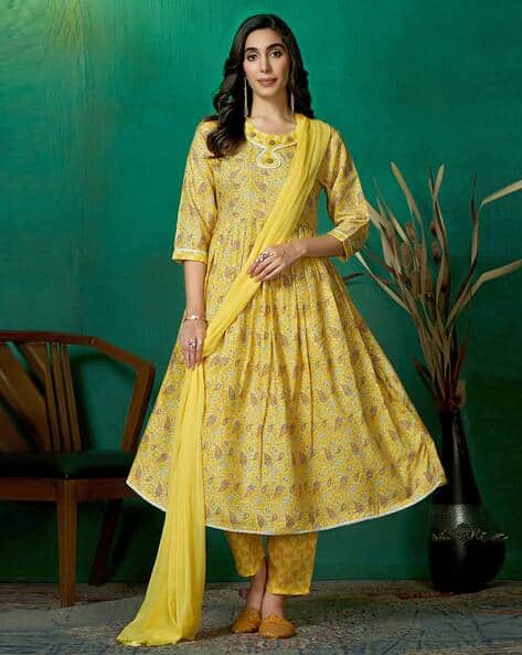 Nyrika Women Leaf Print Anarkali Kurta Set
