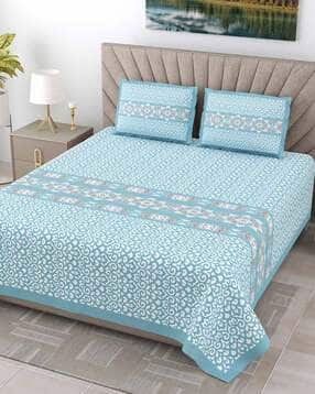 jaipur fabric 153 GSM Block Print King Size Bedsheet with 2 Pillow Covers-picture-21