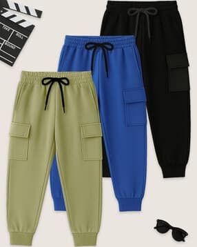 kuchipoo Boys Pack of 3 Typographic Print Relaxed Fit Cargo Pants-picture-50