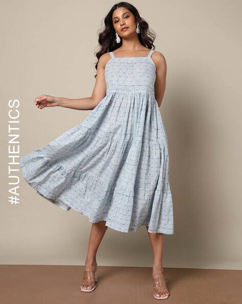 Indie Picks Handblock Print Cotton Tiered Dress
