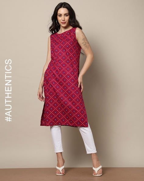 Indie Picks Handblock Print Cotton Sleeveless Kurta