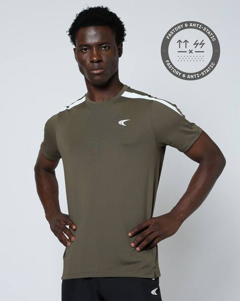 PERFORMAX Men Shoulder Cut Regular Fit Crew-Neck T-Shirt with Logo Print