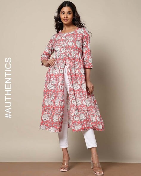 Indie Picks Handblock Print Cotton Flared Kurta