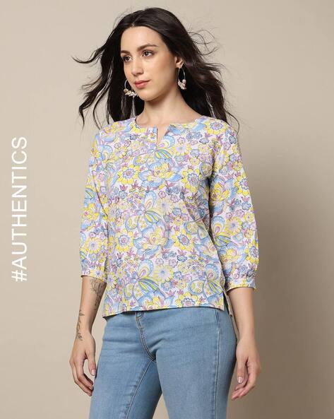 Indie Picks Sanganer Handblock Print Relaxed Fit Cotton Top