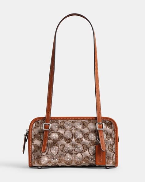 Buy Coach Crystal Signature Jacquard Swing Zip Shoulder Bag | Tan