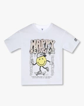 kb team spirit Boys Happy Being Me Print Relaxed Fit Crew-Neck T-Shirt-picture-42