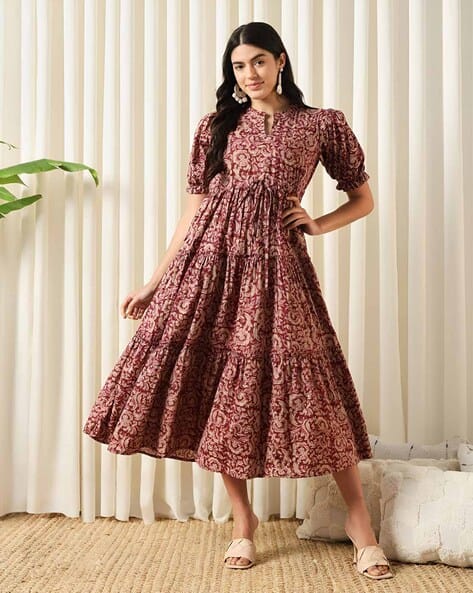 ZWERLON X AG Women Printed A-Line Dress with Tie-Up