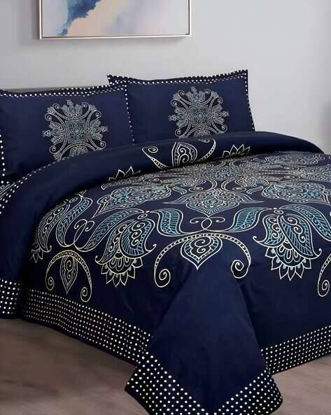 UniqChoice 180 TC Paisley Print King Size Double Bedsheet with Pillow Covers