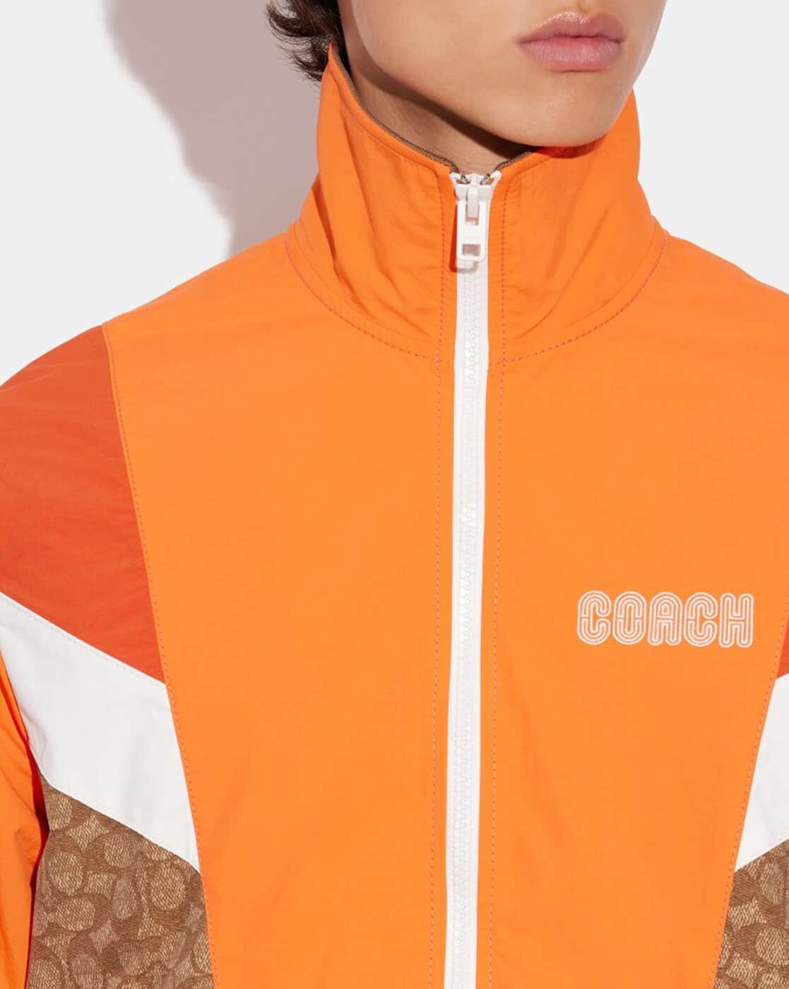Buy Coach Printed Relaxed Fit Track Jacket | Orange & White Color