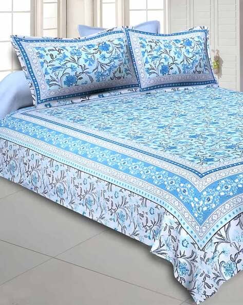 UniqChoice Bombay Spreads Blue Color 100 % Cotton King Size Bedsheet With 2 Pillow Cover