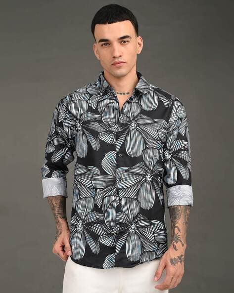 BHINDAS Men Floral Print Slim Fit Shirt with Spread Collar