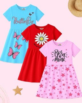kuchipoo Girls Pack of 3 Printed A-Line Dress-picture-29