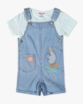 Infant Boys Embroidered Dungaree with T-Shirt Set
