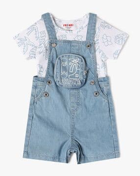 Infant Boys Embroidered Dungaree with T-Shirt Set