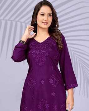 rudra lifestyle Women Embroidered Straight Kurta -picture-18