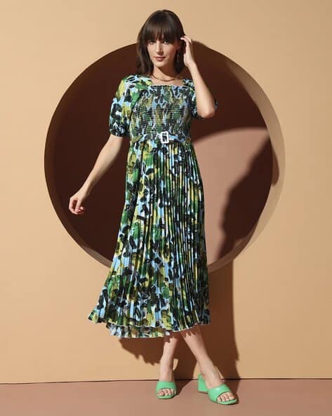 ZWERLON X AG Women Printed Square-Neck Fit & Flare Dress