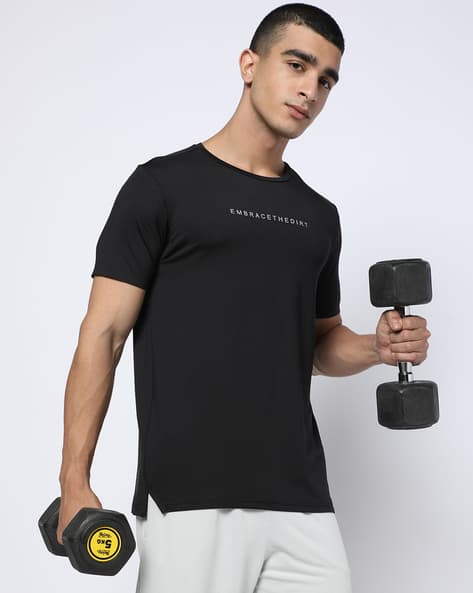 PERFORMAX Men Bonded Typographic Print Regular Fit Crew-Neck T-Shirt