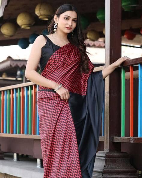 Indie Picks Satin Silk Soft and Smooth Saree With Printed Blouse