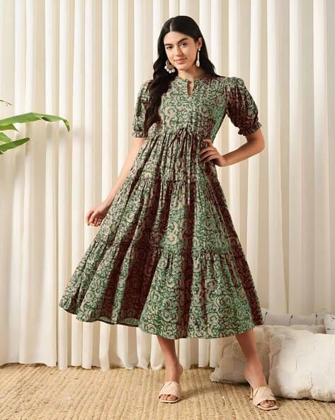 ZWERLON X AG Women Floral Print Tiered Dress with Tie-Up