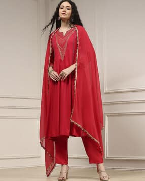 Women A-Line Kurta with Pants & Dupatta-image-6