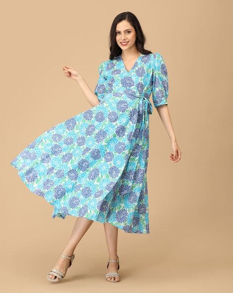 Women Floral Print V-Neck Wrap Dress