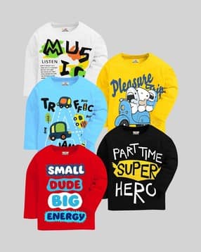 kuchipoo Boys Pack of 5 Graphic Print Relaxed Fit Round-Neck T-Shirts-picture-33