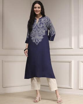 biba Women Printed A-Line Kurta with Insert Pockets-picture-34