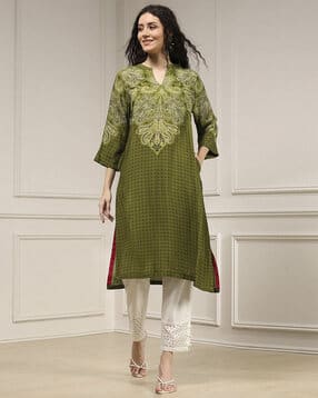 biba Women Printed A-Line Kurta with Insert Pockets-picture-42