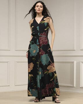 biba Women Floral Print V-Neck Jumpsuit with Belt-picture-48