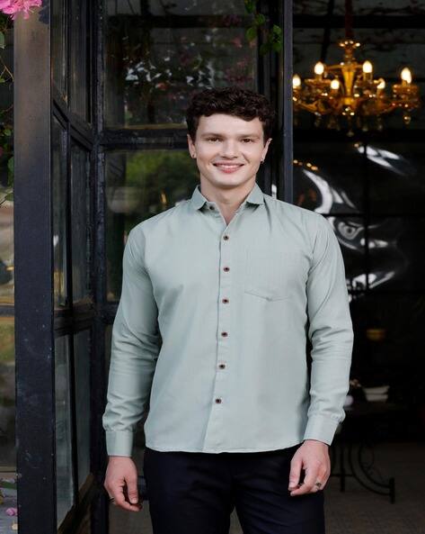 Zilcon Men Slim Fit Shirt with Spread Collar