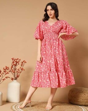 zwerlon x ag Women Floral Print V-Neck Fit & Flare Dress-picture-20