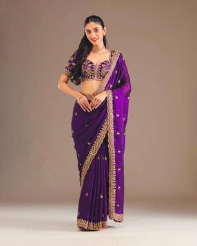 svaraa Embroidered Work Saree with Running Blouse Piece-picture-11