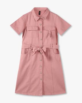 Girls Cotton Shirt Dress with Belt