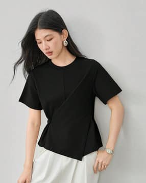 Women Relaxed Fit Crew-Neck Wrap Top-image-17