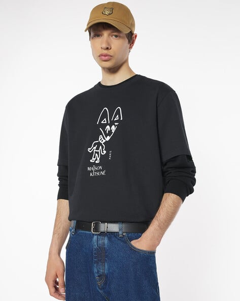 Buy Maison Kitsune Party Fox Comfort T-Shirt | Black Color Men