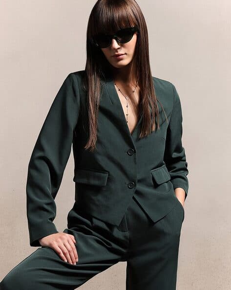 Women Button Closure Casual Blazers
