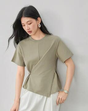 Women Relaxed Fit Crew-Neck Wrap Top-image-29