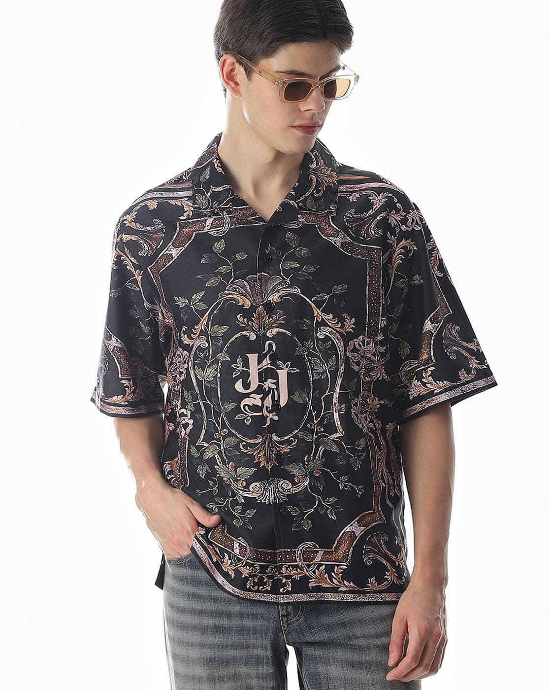 Men Leaf Print Oversized Shirt