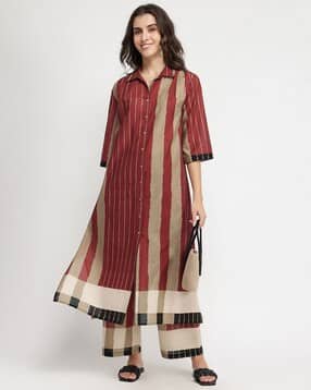 pink fort Women Striped A-Line Kurta Set-picture-37