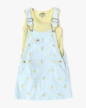 Girls Embroidered Regular Fit Dungarees