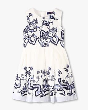 Girls Printed Cotton Fit & Flare Dress