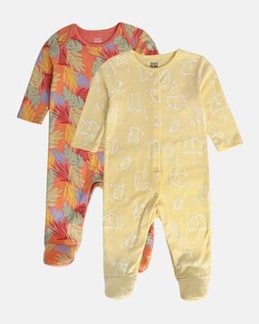mini klub Pack of 2 Printed Round-Neck Cotton Sleepsuits-picture-38
