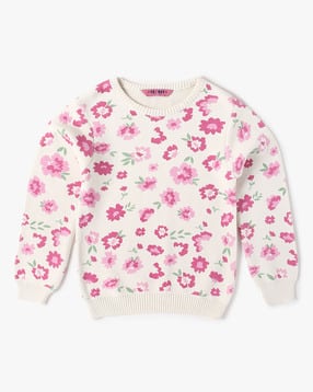 kg frendz Girls All-Over Floral Print Round-Neck Sweater-picture-28