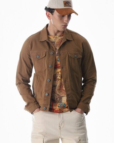 Men Regular Fit Jacket with Flap Pockets