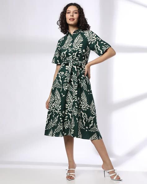 Buy Fig Women Leaf Print Shirt Dress ... Online | Ajio.com